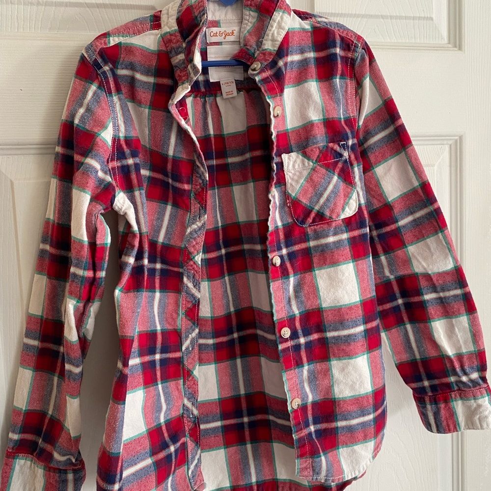 Cat & Jack Kids Red and Blue Plaid Button Down Shirt Christmas Flannel